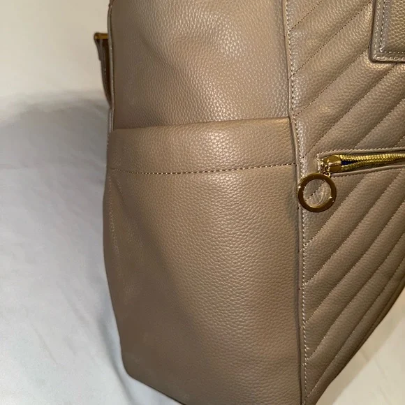 MinkeeBlue Quilted Taupe Tote Bag w/ Pouch – Work, Travel, Mom Bag - Picture 3 of 10